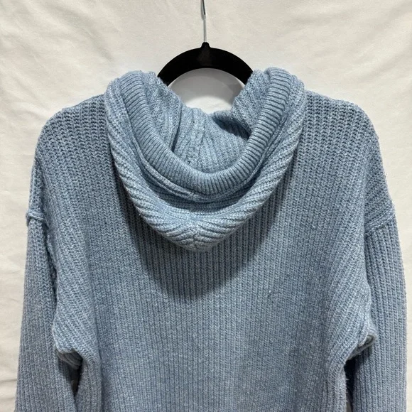 American Eagle Blue Knit Hoodie Sweater Small Cozy Pullover Layering Oversized - Picture 12 of 14